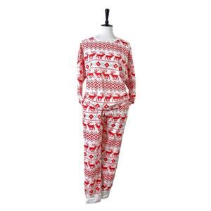 Christmas Pajama Set Jogger Pant Top Reindeer White Red Women's Size Medium